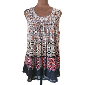 Y2K Mesh Tank Top Retro Print Size M Lined Fall Colors Women's Rafaella Pleated
